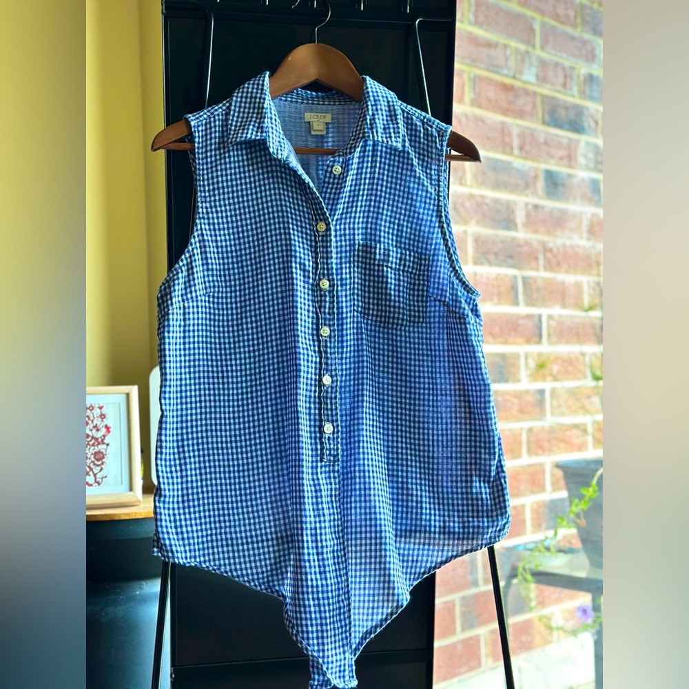 J. Crew Navy Gingham Sleeveless Top
